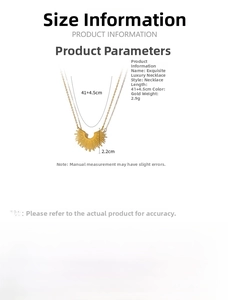 Detailed size guide for sunflower pendant necklace in 18K gold plated stainless steel