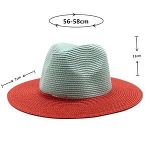 Two-tone Panama straw hat dimensions with 56-58cm circumference and 7cm wide brim