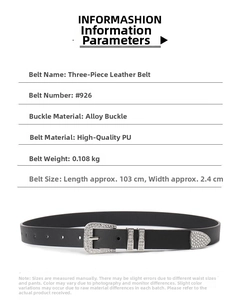Size chart showing 103cm length and 2.4cm width of the black Y2K rhinestone leather belt