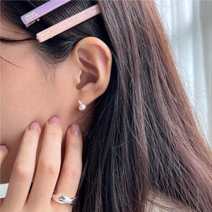 Minimalist 925 sterling silver freshwater pearl stud earring with layered ring and clips