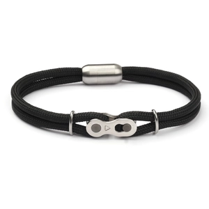 Mountain bike chain style woven bracelet with silver link and magnetic clasp
