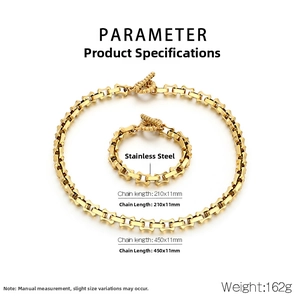 Detailed specs of stainless steel bamboo chain set with OT buckle and gold finish
