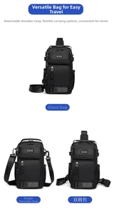 Tactical black nylon bag showing three carrying styles: chest, shoulder, and backpack