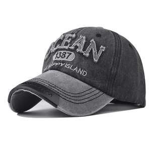 Vintage Washed Cotton Baseball Cap Ocean Embroidery Retro Distressed Curved Brim Adjustable Peaked Hat For Men Women