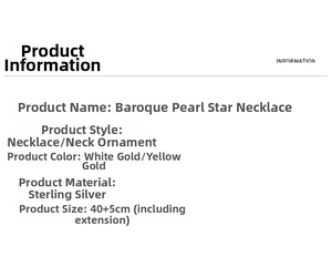 Detailed specifications table for 925 silver baroque pearl planet necklace with dimensions