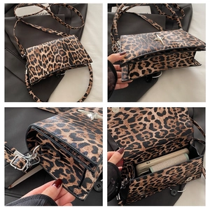 Dettagli della borsa a tracolla leopardata con stella argentata e vano interno