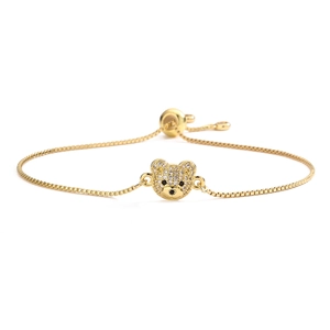 Gold-plated bear charm bracelet with pavé cubic zirconia and adjustable box chain