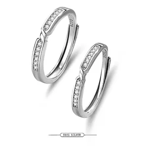 925 Sterling Silver Double Twin Knot Zirconia Couple Rings Intertwined Fashion Adjustable Open Rings Jewelry For Men Women Gift