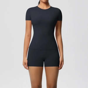 Close-up of black high-elasticity double-sided brushed fabric on women sports set