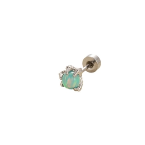 Titanium steel dragon claw earring with teal opal gemstone on a clean white background