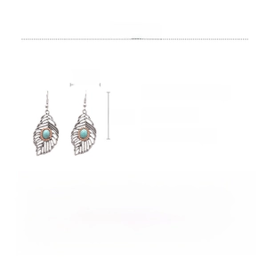 Detailed size chart for vintage silver leaf earrings with turquoise inlay and alloy material