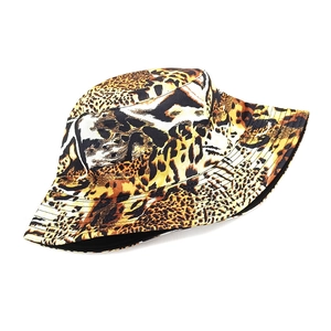 Fashionable leopard print bucket hat with outdoor sun protection and black inner lining
