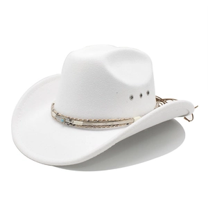 Chapeau Cowboy Western Feutre Laine Large Bord Avec Turquoise Plume Métal Style Ethnique Hommes Femmes