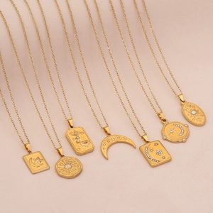 Celestial Sun Moon Star Pendant Necklace Stainless Steel Gold Plated Zircon Inlaid Niche Minimalist Jewelry For Women