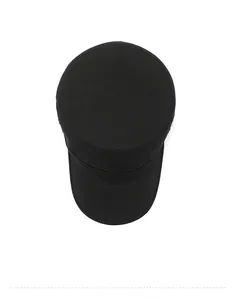 Top-down view of a black cotton canvas military cadet cap with reinforced brim stitching