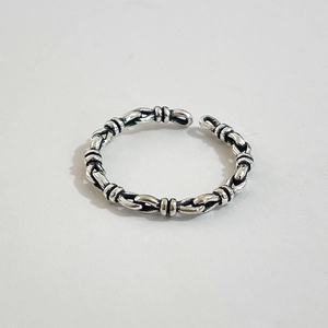 925 Sterling Silver Knotted Ring Retro Vintage Oxidized Intertwined Twisted Rope Design Adjustable Open Band Jewelry