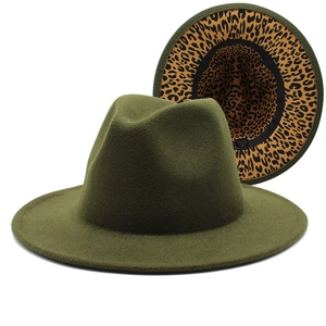 Dark green wide brim fedora with thick wool felt and stylish leopard print lining interior
