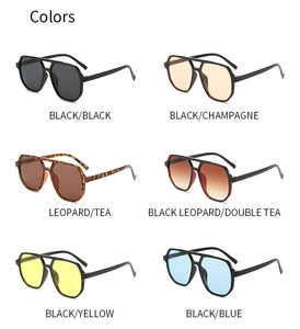 Selection of six colors for large aviator sunglasses including black, champagne, and blue lenses