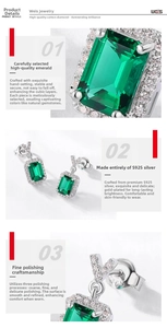 Detailed view of S925 silver emerald cut earrings with halo setting and polished finish