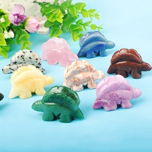 Assorted colorful hand-carved natural crystal stegosaurus dinosaur stone figurines