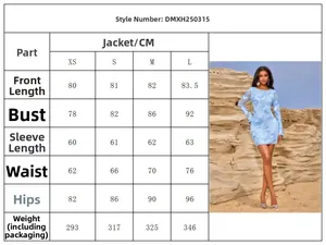 Detailed size chart for blue lace long sleeve backless dress with weight and measurements