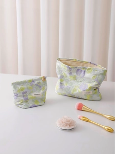 Floral Jacquard Makeup Bag Large Capacity Travel Cosmetic Pouch Canvas Toiletry Organizer For Women