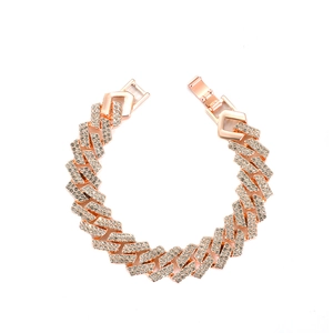 Bracciale cubano in oro rosa stile hip-hop con pavé di zirconi lucidi e chiusura sicura