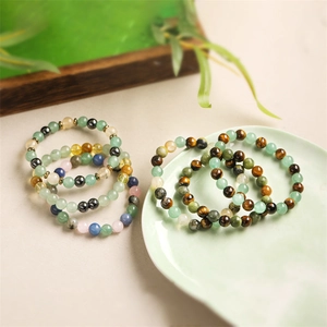 Bracelet Perlé En Pierre Naturelle Oeil De Tigre Aventurine Verte Quartz Rose Cordon Élastique Bijoux Unisexe