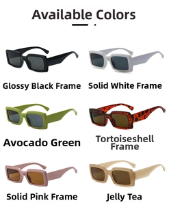 Multi-color selection of vintage square sunglasses in black, white, green, and tortoiseshell