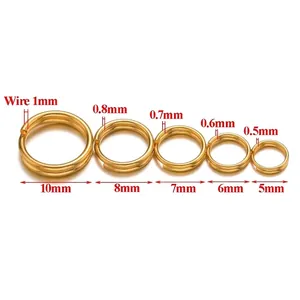 Detailed size chart of stainless steel double open rings with wire thickness and diameters