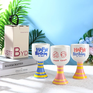 Creative hand-painted ceramic goblet set with Happy Birthday text and gift box