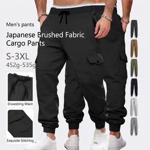 Men's Cargo Joggers Fleece Lined Heavyweight Multi-Pockets Drawstring Loose Sweatpants Casual Streetwear
