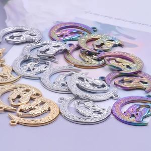 Three-color moon and horse necklaces in silver, gold, and rainbow stainless steel
