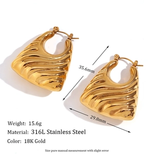 18K gold plated 316L stainless steel wave earrings measuring 35.6mm by 29.8mm