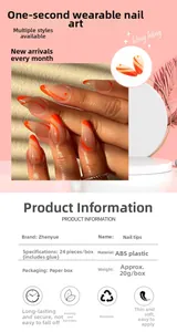 Détails de faux ongles français orange à motifs tourbillons avec colle et pack de 24