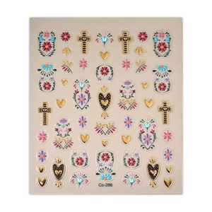 Bohemian gold cross and colorful flower nail art stickers with exotic totem designs