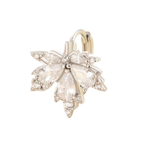Silver maple leaf earrings inlaid with sparkling clear zircons on a white background