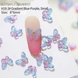 Macro view of blue-purple gradient resin butterfly nail art ornaments with 8x6mm size detail