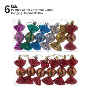 Christmas Candy Ornaments Plastic Painted Glitter Xmas Tree Hanging Pendant For Holiday Party Festival Home Decorations