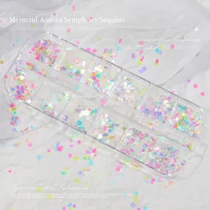 Kit paillettes ongle sirène 12 compartiments aux formes variées pour manucure DIY créative