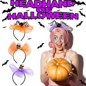 Halloween Headband Mesh Bow Skull Spider Decor Party Hair Accessories Cosplay Costume Props Kids Adults