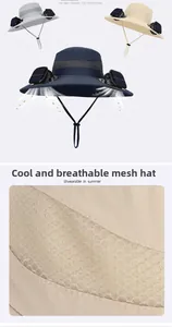 Détail du chapeau de soleil à double ventilateur solaire avec filet respirant et cordon