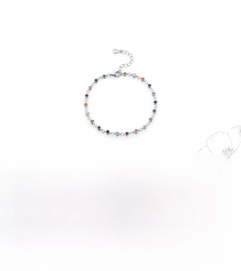 Detail of 925 sterling silver bracelet with 5A colorful zircons and lobster clasp