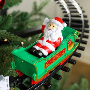 Electric Christmas tree train set with Santa Claus sleigh and Merry Christmas orbital tracks
