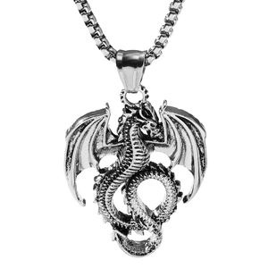 Retro flying dragon pendant necklace in silver metal with box chain for men street style