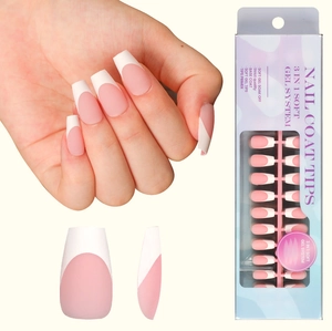 Matte pink French style press-on nails with 3-in-1 soft gel system in retail packaging