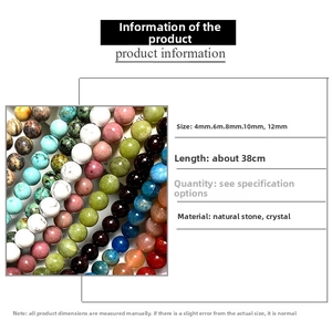 Detailed size guide for 4-12mm natural stone round beads including amethyst and quartz