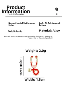 Tableau des tailles du badge stéthoscope montrant les dimensions 2,6cm x 1,5cm et les détails