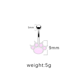Dimensions du piercing nombril patte de chat avec boule de 5mm et pendentif de 9mm