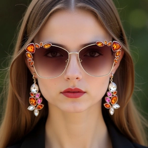 Luxury Cat Eye Sunglasses For Women Metal Frame Rhinestone Studded Gradient Lenses UV400 Protection Trendy Fashion Eyewear